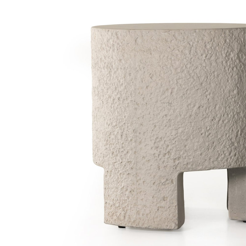 Hobart 18'' White Stone Round Outdoor Side Table