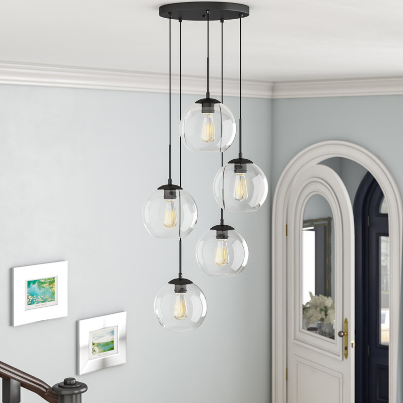 Janna 5-Light Globe Cluster Pendant, Clear, Black