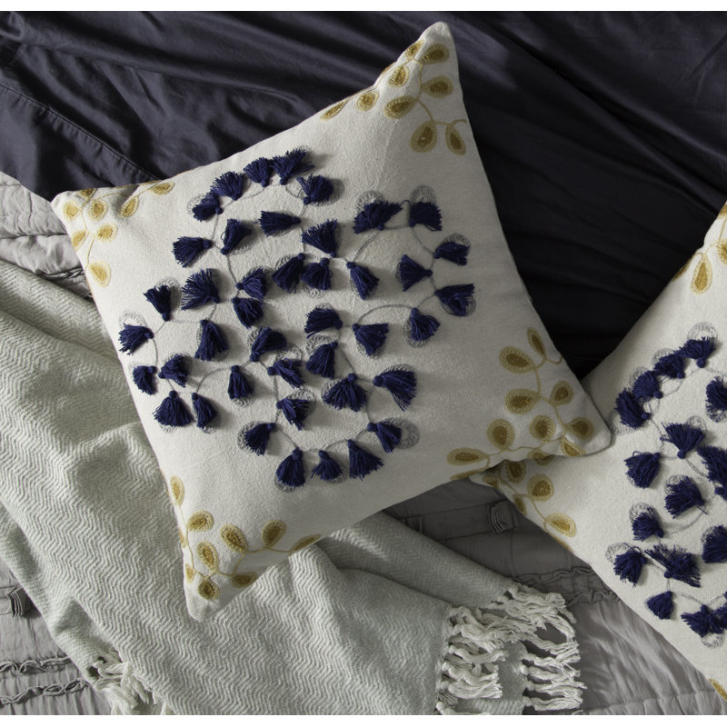 Embroidered Cotton Throw Pillow, 20"H x 20"W x6"D