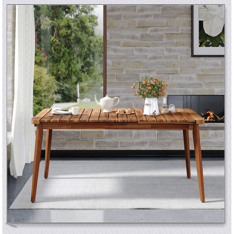 Table de salle à manger d'extérieur en bois d'acacia pour 6 personnes, durable et élégante pour les rassemblements de patio, de jardin et de cour