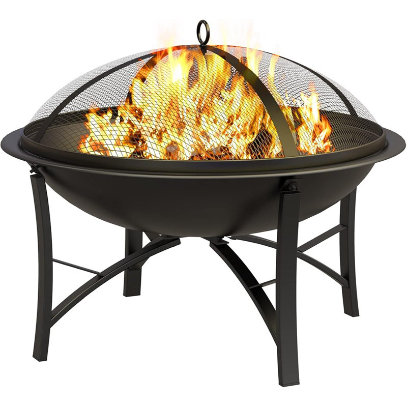 Foyer d'extérieur au feu de bois barbecue en acier avec pare-étincelles, grille à bûches et tisonnier