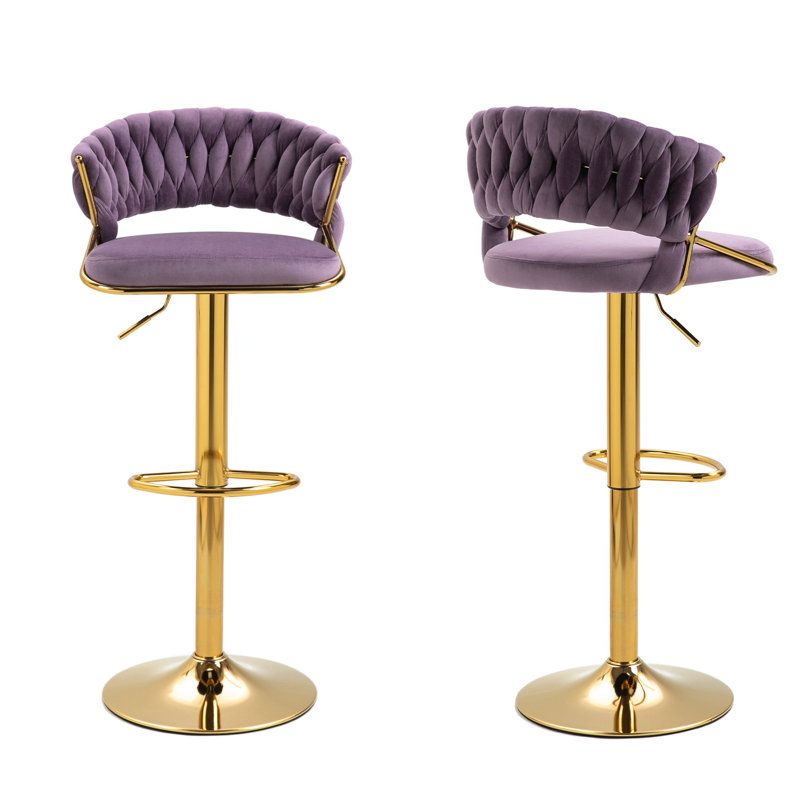 Christal Height Adjustable Swivel Bar Stool, Purple, Gold