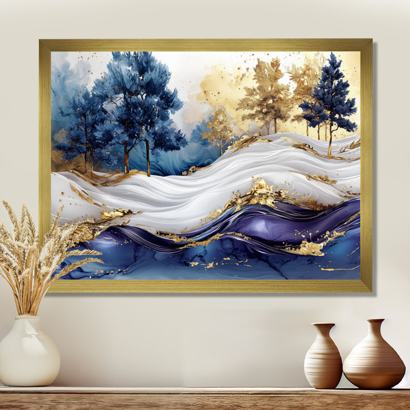 Jaceon Golden Trees Aurora Over The Marble Peaks II - Abstrait paysages, art mural, Reproduction encadrée d'une seule photo