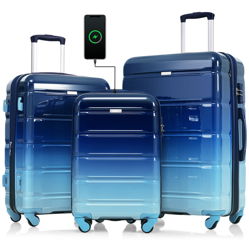 Ensemble de 3 valises de 20 pouces avec port USB, bagage à main certifié Airline, bagage rigide en ABS + PC avec roues pivotantes