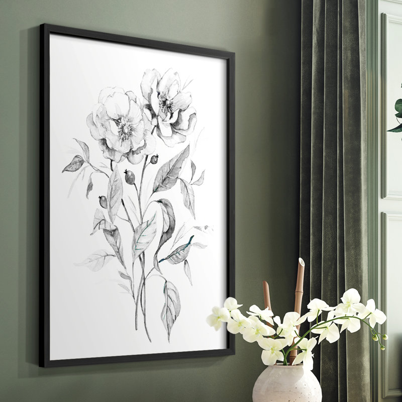 «Wild Roses», reproduction encadrée en bois massif, Noir, H 20 po x l 16 po