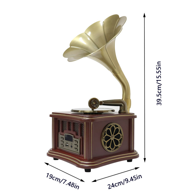 Mini haut-parleur Bluetooth de style radio rétro en bois brun foncé, audio stéréo, Bluetooth sans fil, entrée AUX, lecture USB et prise casque 3,5 mm