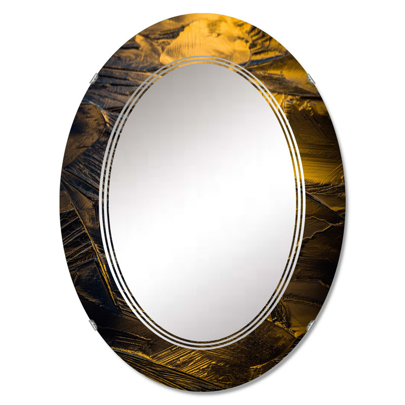 Jaune et gris glace froide - miroir mural traditionnel ovale, 30 po x 20 po