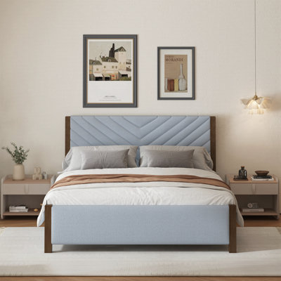 Mid-Century Upholstered Platform Bed Frame