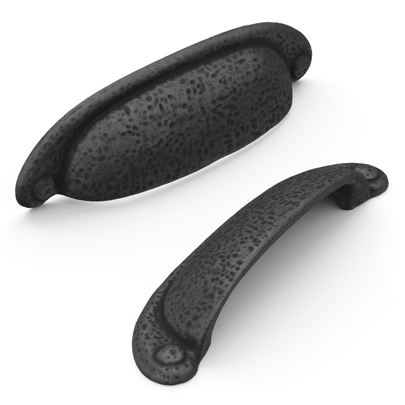 Refined Rustic Collection Cup Pull - 3" & 3-3/4" Center to Center Cabinet Pull Black Iron - Craftsman Hardware for Drawers & Cabinets