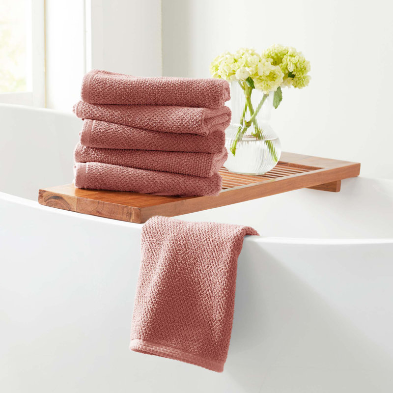 100% Cotton Textured Bath Sheet, Hand Towel - 6 Pack, Desert Rose