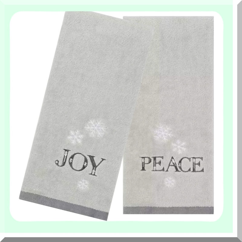 Joyful Snowflake Grey Cotton Terry Velour Bath Hand Towels - Set of 2
