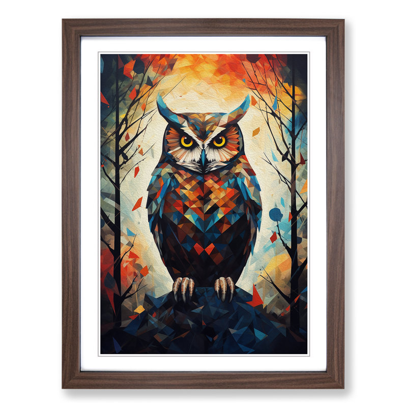 Owl Geometric No.2 1 Piece Single Picture Frame Wall Art, 34cm H x 25cm W x 2cm D, Walnut Framed