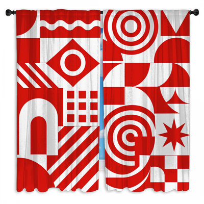 Rideaux de fenêtre à motifs géométriques rouges et blancs obscurcissant et obscurcissant - 2 panneaux