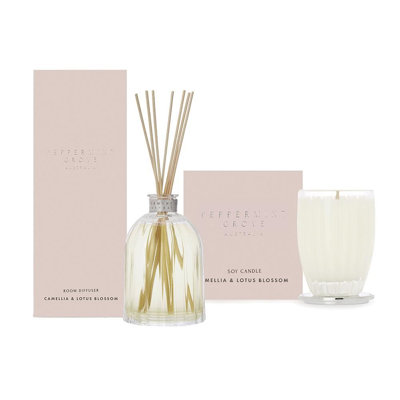 Camellia & Lotus Blossom Scented Jar Candle with Glass Holder