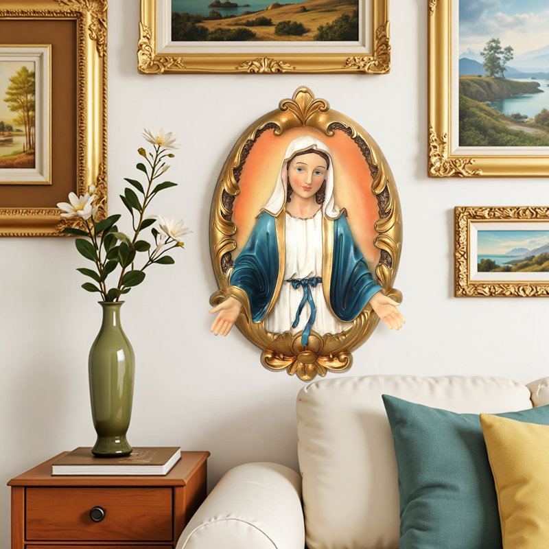 16'' Virgin Mary Resin Wall Decor, Religious Wall Art Accent Sculpture