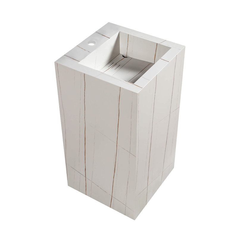 Fine Fixtures Stone Square Pedestal Bathroom Sink, White