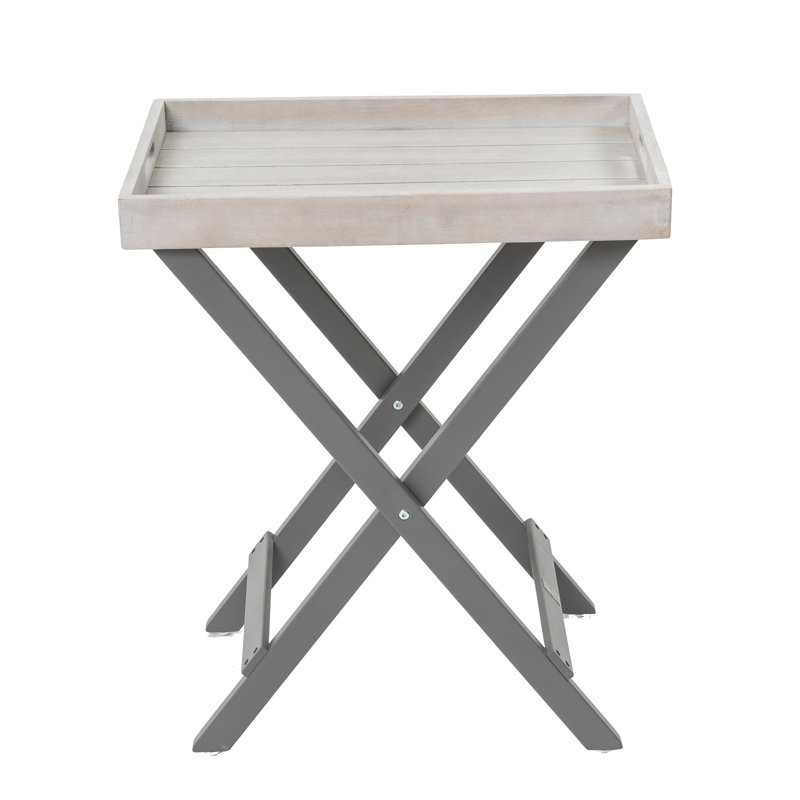 Lillie Rectangular Eucalyptus Folding Outdoor Side Table , 60cm cm W 40cm cm D, Ivory/Grey