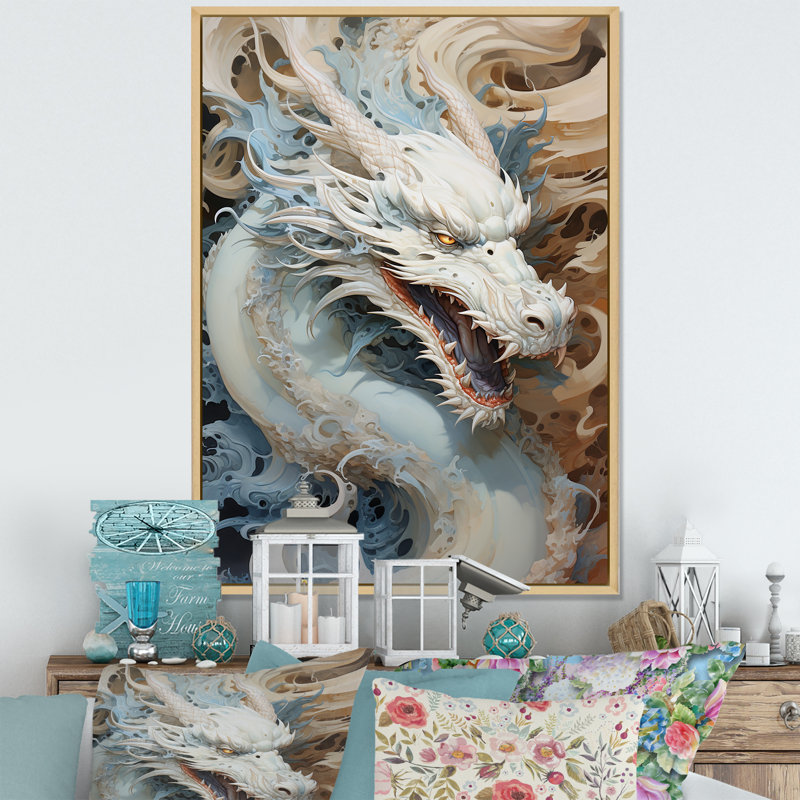 «Epic Blue and Gray Dragon Odyssey II», reproduction sur toile, Cadre naturel flottant, H 40 po x l 30 po x P 1,5 po