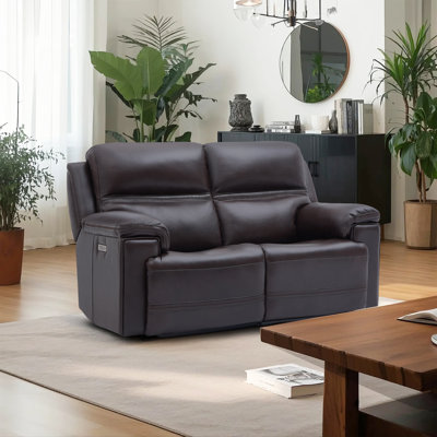 Genuine Leather Dual Power Reclining Loveseat with Zero Gravity, Headrest & USB+Type-C Ports