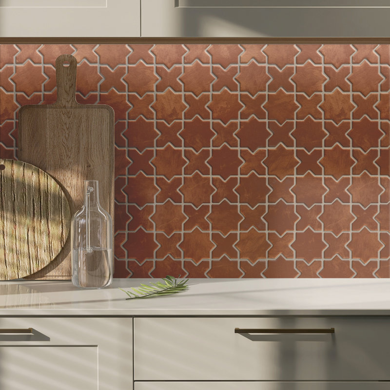 Sentier Des Cotto Star avec croix 11-7 / 8 po X 11-7 / 8 po Carreau de mosaïque en porcelaine