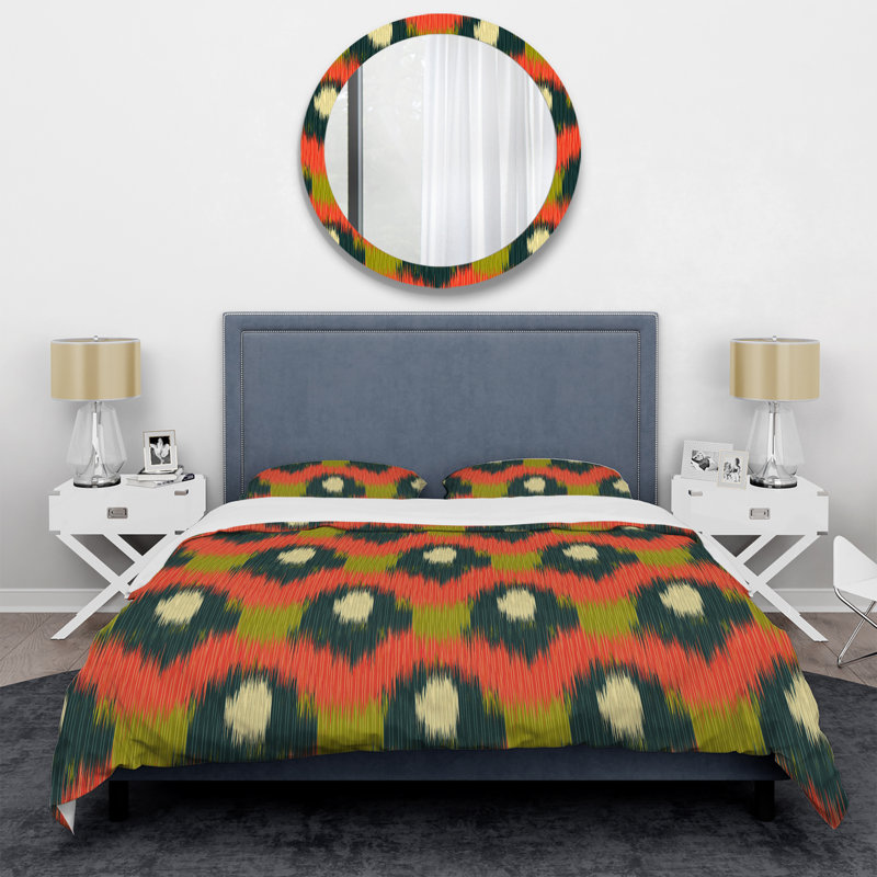 Ensemble de housse de couette orange et vert Ikat Ogee, Housse de couette simple + 1 taie décorative stan