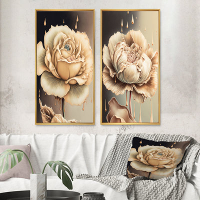 «Beige Blooming Rose», 2 pièces sur toile