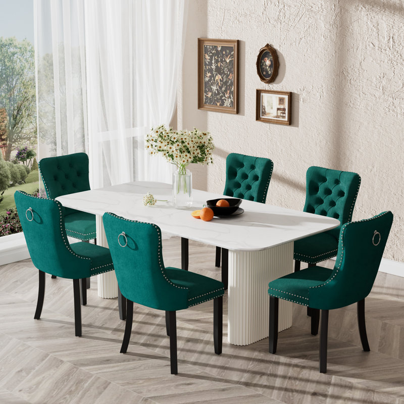 Ensemble de table de salle à manger Elegant Marble, Vert, 7