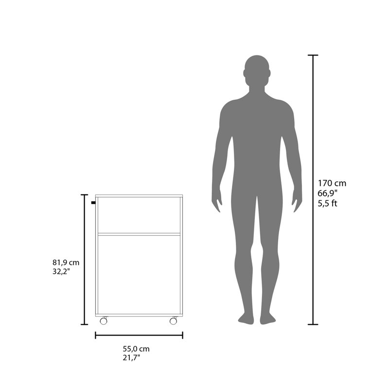 Chariot de rangement H 32,2 po, 2 tablettes, 4 roues, blanc - Salle de bain
