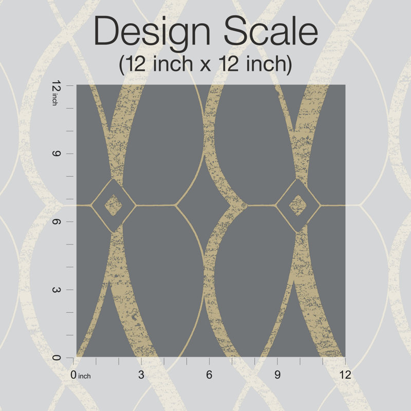 Graceful Geo Geometric Metallic Wallpaper Roll, Grey/Gold