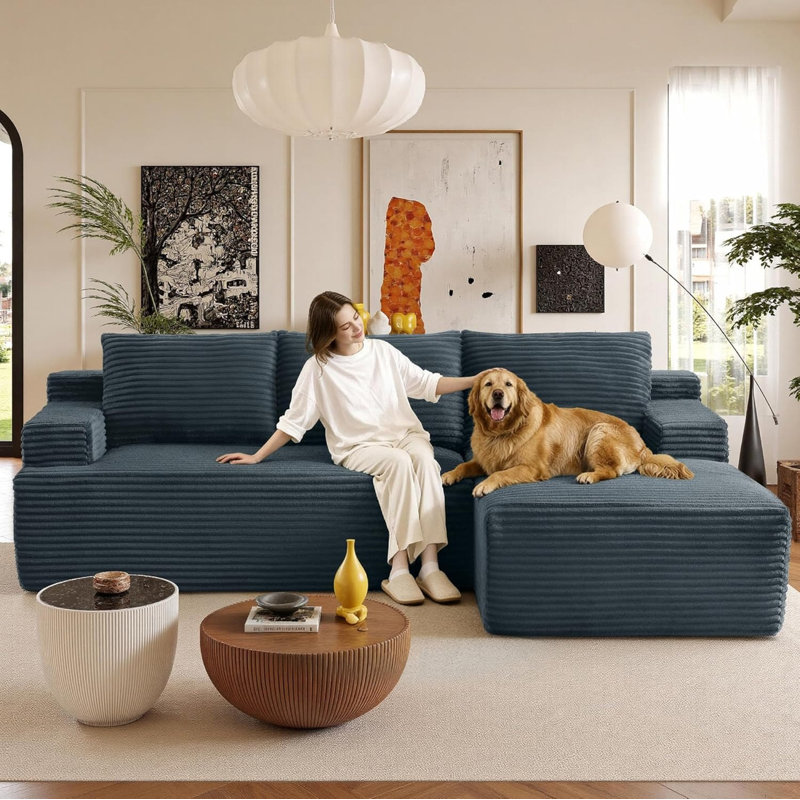 Boneless 96" Sectional Couches for Living Room Fluffy Cloud Couch Sofa with Deep Seat Upholstered Boneless Couchs Modern Modular Sectional Couch with Chaise