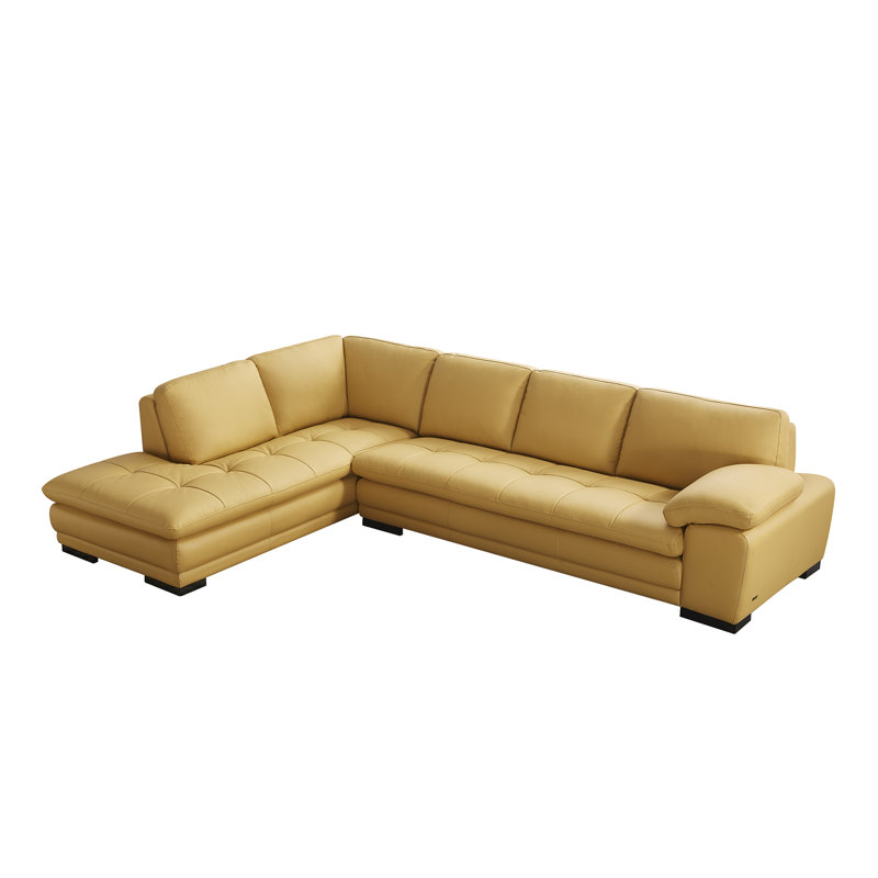 126" Wide Leather Match Sofa & Chaise, Left Hand Facing, Yellow Leather