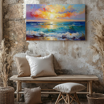 Toile, horizon doré, paysage marin, impression de l'océan impressionniste, art mural