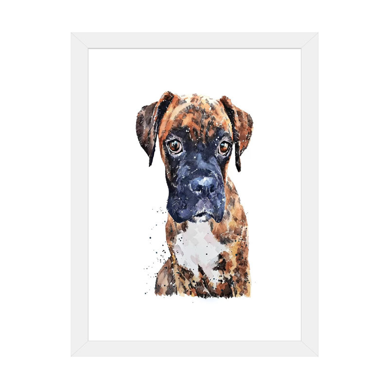 « Boxer Puppy PUP » par Edwatercolours-impression, H 24 po x l 16 po x P 1 po, Papier encadré blanc, Blanc