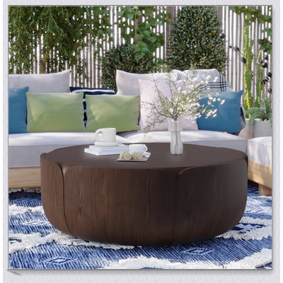 35.63 Inch Round Indoor Outdoor Coffee Table, Durable MGO Waterproof Design, No-Assembly Required For Patio And Living Room