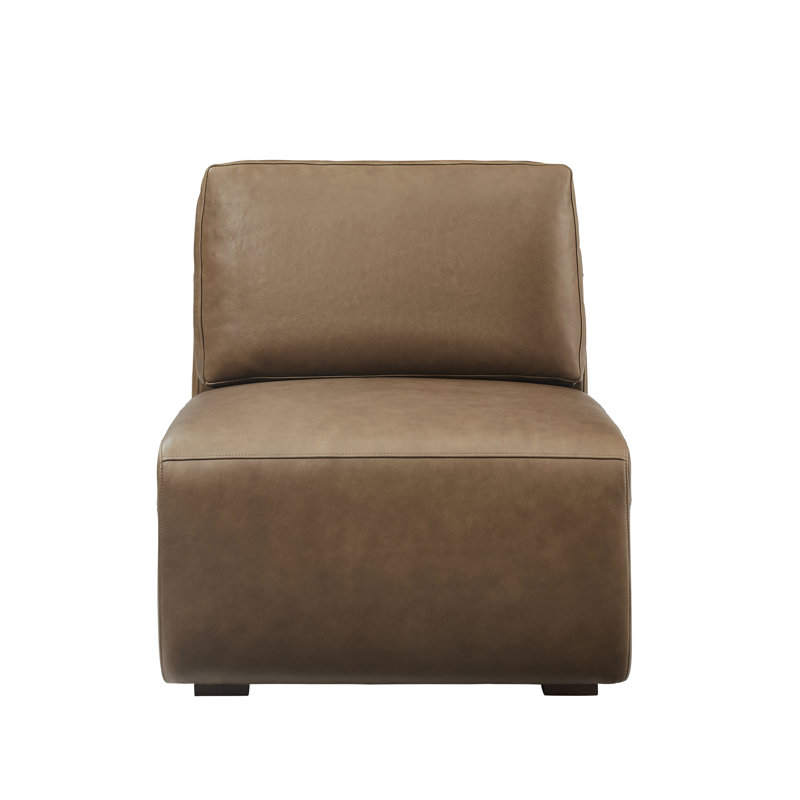 Beryl Modern Full Grain Leather Upholstered Slipper Chair, Chocolate