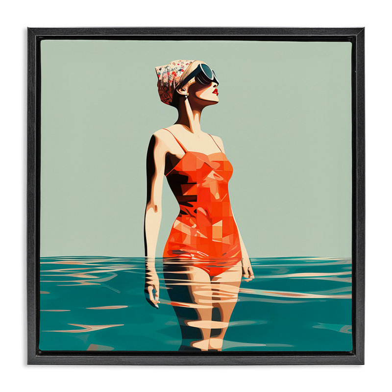 «Retro Woman in Swimsuit» par Irena Orlov, Cadre flottant noir de jais, H 25 po x l 25 po