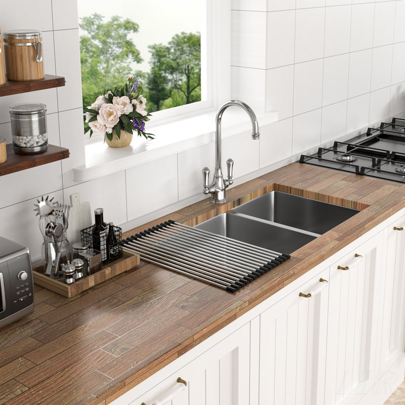 16 Gauge Stainless Steel 33 x 19 x 9 Inch Undermount Double Bowl Kitchen Sink (60/40) with Deep Basin for Enhanced Functionality and Durability