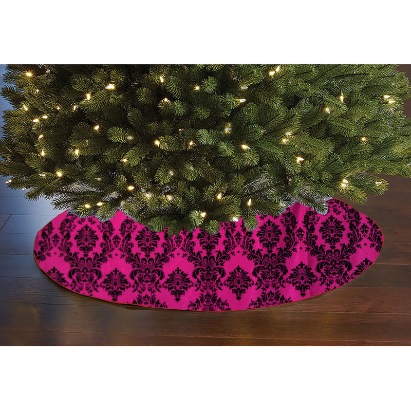 Jupe d'arbre de Noël damassé, Noir / fuchsia