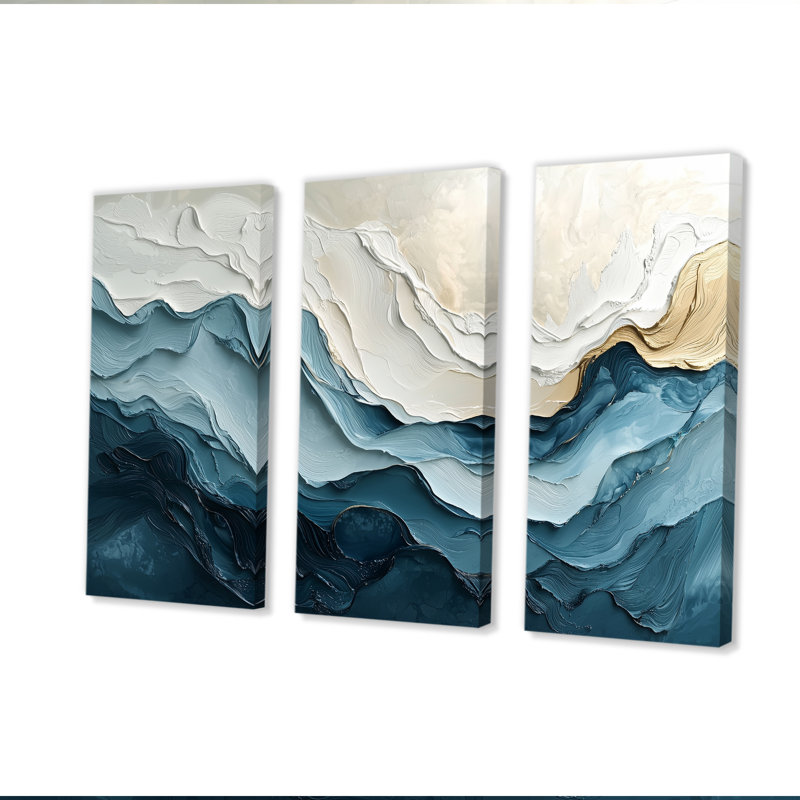 Ensemble 2 pièces d'art mural «White and Blue Marble Wave II», H 60 po x l 84 po x P 1,5 po, Toile tendue