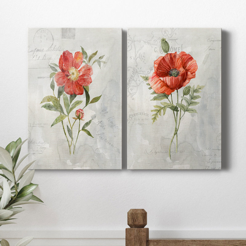 Lin pivoine - ensemble de 2 peintures sur toile, H 48 po x l 64 po x P 1 po, Toile tendue