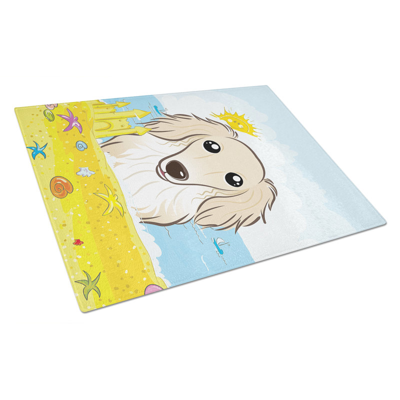 Planche à découper en verre trempé d’été caroline, Teckel à poils longs crème