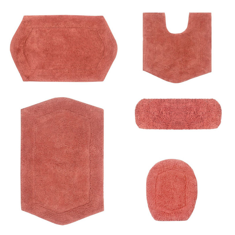 Ensemble de tapis de bain en coton 5 pièces Athyrium, Corail
