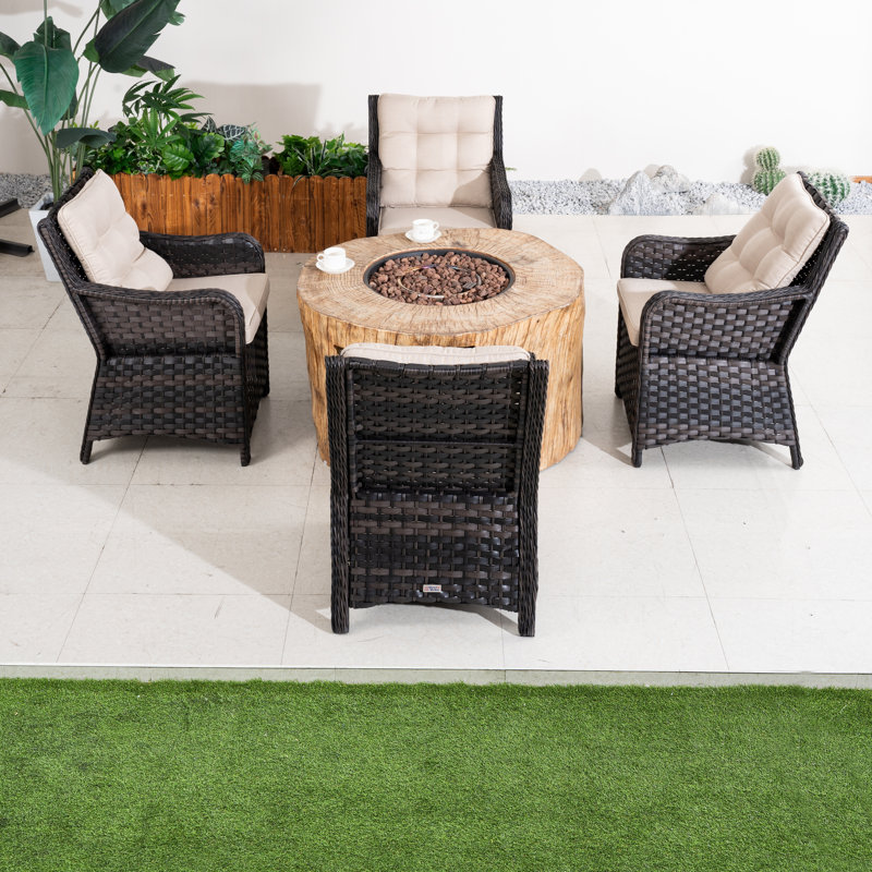 Ensemble de salle à manger d'extérieur rond 5 pièces avec chaises