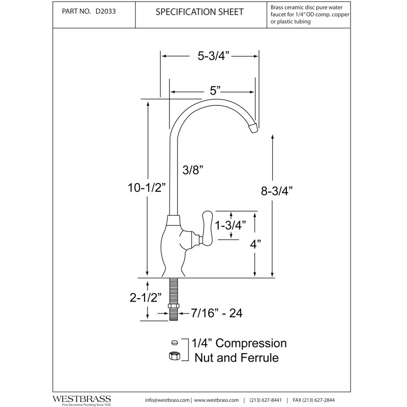 Westbrass 10" 1-Handle Cold Water Dispenser Faucet, Matte Black