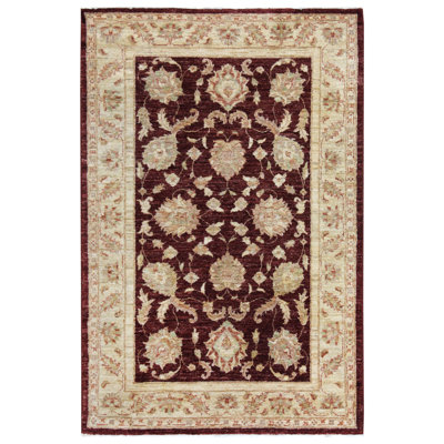 Tapis unique rouge / ivoire / vert clair 4 pi x 5 pi 10 po Agra