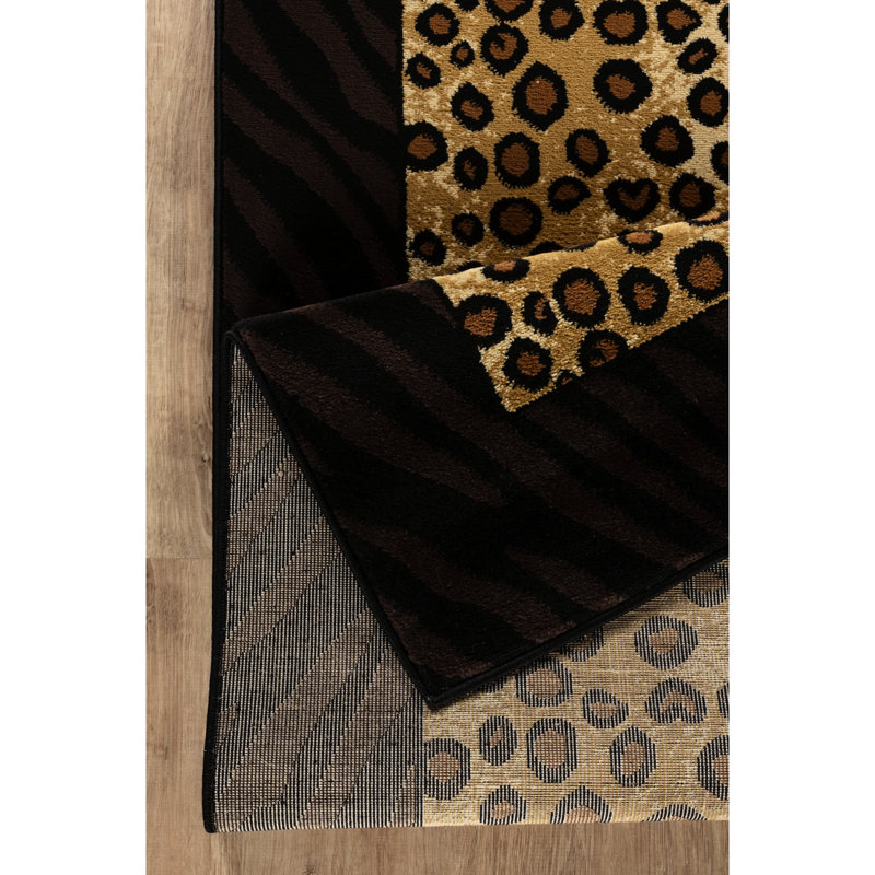 2 Ft. 7 In. By 3 Animal Print Rug, Beige And Black, Machine-made, Polypropylene, Rustic Wild Style, & Pet Safe, High Traffic Use Mountain Lodge