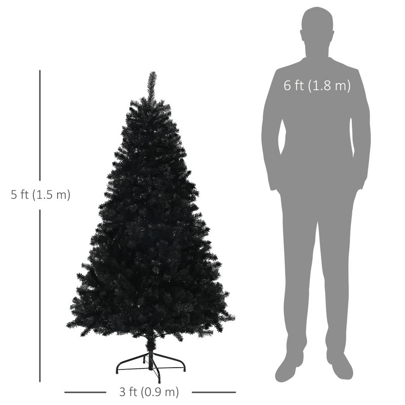 Arbre de Noël artificiel noir, décor des Fêtes avec base en acier, 5'