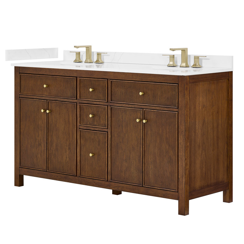 Pendry 60" Freestanding Double Bathroom Vanity with Top, Dark Walnut, Matte Black, Giotto Quartz