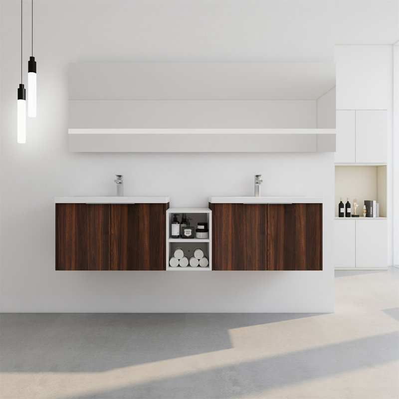 Meuble-lavabo à fermeture en douceur avec lavabo, Noyer de Californie, 71"