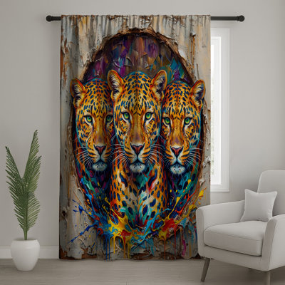Three Leopards Portrait Window Curtains, Leopard Sheer & Blockout Curtains - 1 Panel